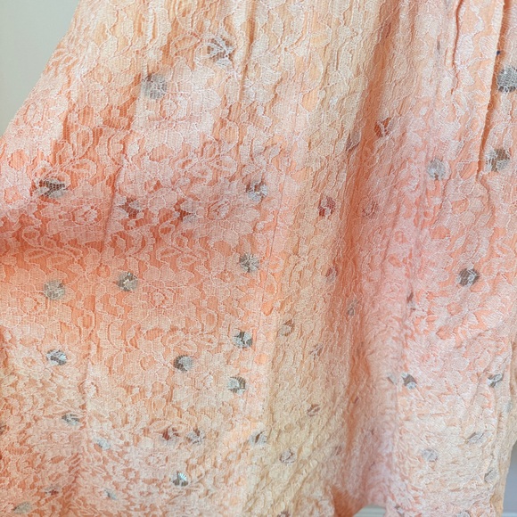 Vintage 50s 60s Pastel Pink Lace Midi Cocktail Party Dress with Metallic Accents - Picture 8 of 13